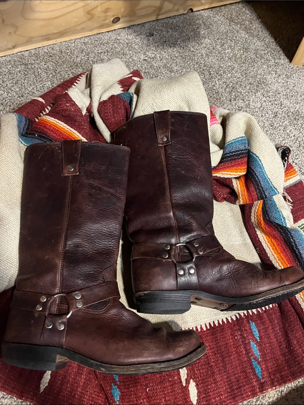 Classic Men's Brown Leather Harness Cowboy Boots - Picture 3 of 6